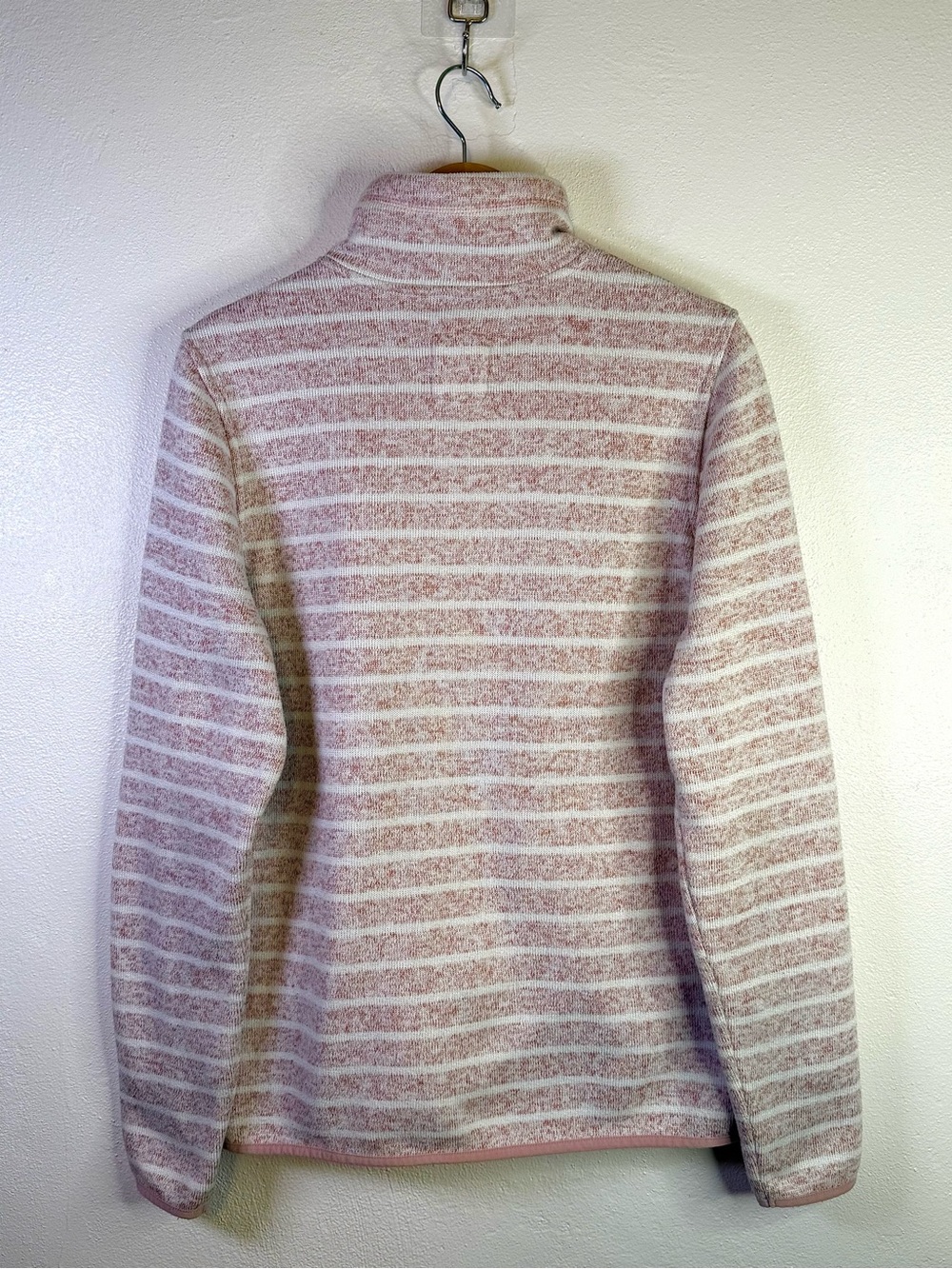 Thread & Supply Pink White Striped Marled Knit Quarter Zip Pullover Sweater Sz L - Picture 10 of 16